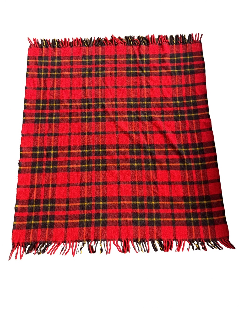 Vintage Faribault Faribo Woolen Mill Red Tartan Plaid Wool Blanket Throw 55”X62” - Picture 4 of 6